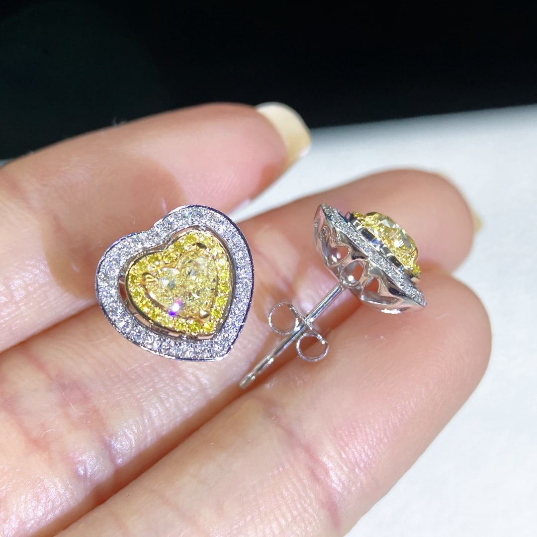 14k Gold 1.17 Ctw Natural Yellow Diamond & Diamond Earrings - 3