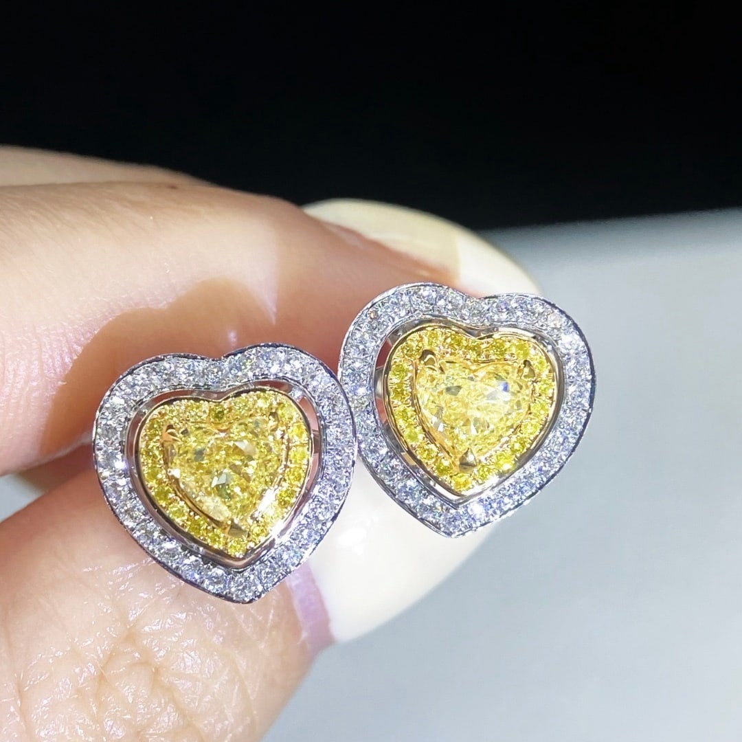 14k Gold 1.17 Ctw Natural Yellow Diamond & Diamond Earrings - 4