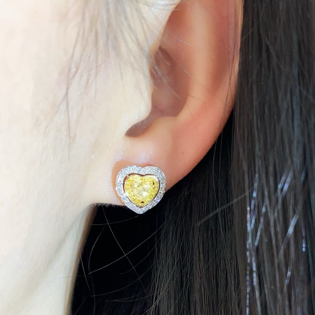 14k Gold 1.17 Ctw Natural Yellow Diamond & Diamond Earrings - 5