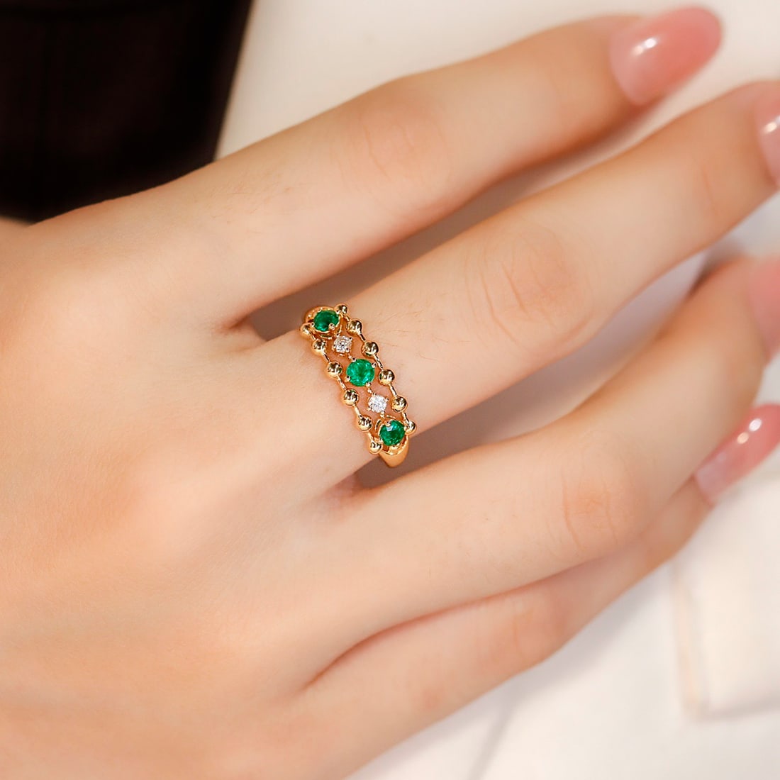 14k Gold 0.31 Ctw Natural Emerald & Diamond Ring - 2