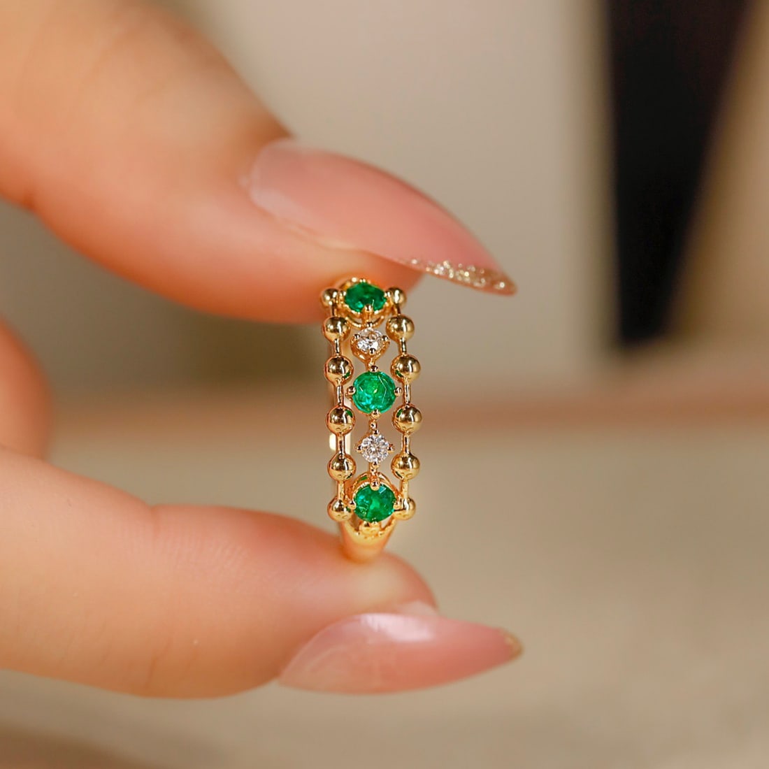 14k Gold 0.31 Ctw Natural Emerald & Diamond Ring - 3