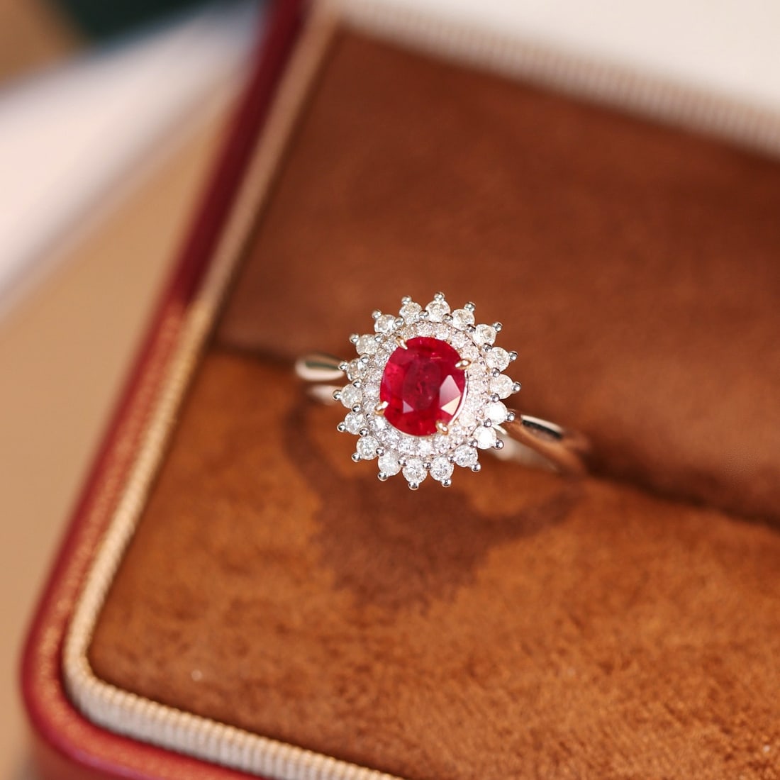 14k Gold 1.14 Ctw Vivid Red Natural Ruby & Diamond Ring: Ref:231156230 // gold content:14k gold // ring size:7. 25us // // main gemstone:ruby // shape:oval // carat weight:0. 77ct // color:vivid red // treatment:natural // // adjacent gemstone 2 : diamond