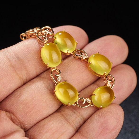 14k Gold 22.5 Ct Natural Prehnite & Diamond Bracelet - 8