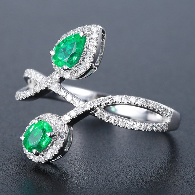 14k Gold 0.73 Ctw Natural Emerald & Diamond Ring - 2