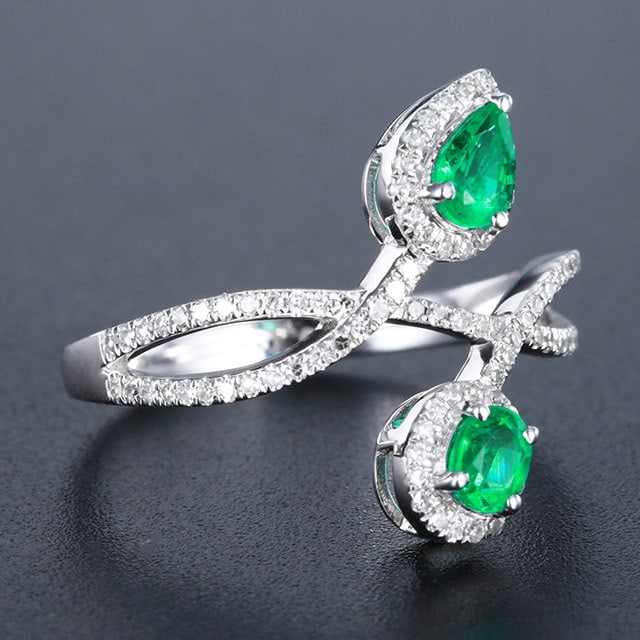 14k Gold 0.73 Ctw Natural Emerald & Diamond Ring - 3