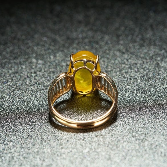 14k Gold 6.1 Ct Natural Prehnite & Diamond Ring - 5