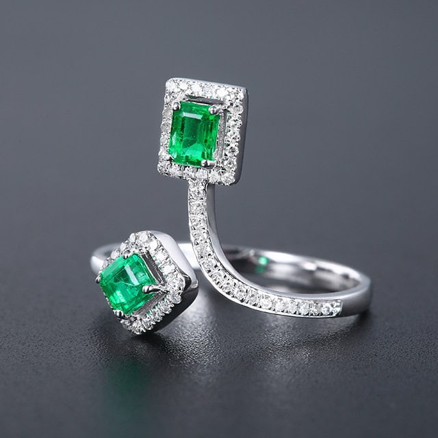 14k Gold 0.72 Ctw Natural Emerald & Diamond Ring - 2