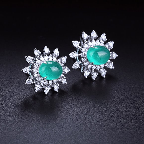 14k Gold 3.64 Ctw Natural Emerald & Diamond Earrings - 2