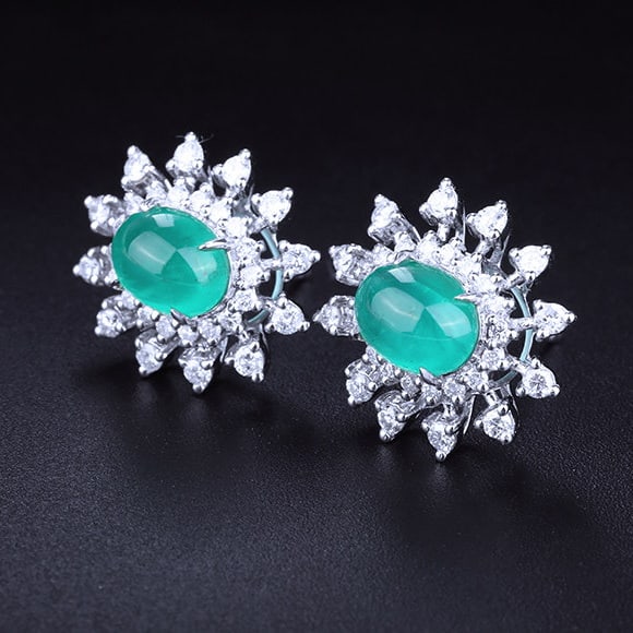 14k Gold 3.64 Ctw Natural Emerald & Diamond Earrings - 3