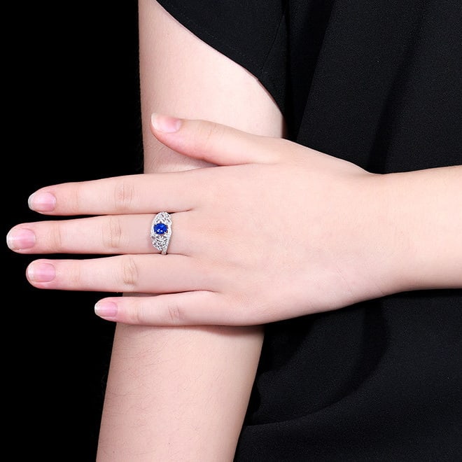 14k Gold 1.1 Ctw Natural Sapphire & Diamond Ring - 6