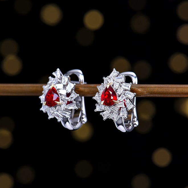 14k Gold 1.37 Ctw Natural Ruby & Diamond Earrings - 2