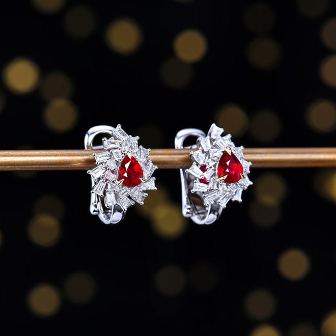 14k Gold 1.37 Ctw Natural Ruby & Diamond Earrings - 3