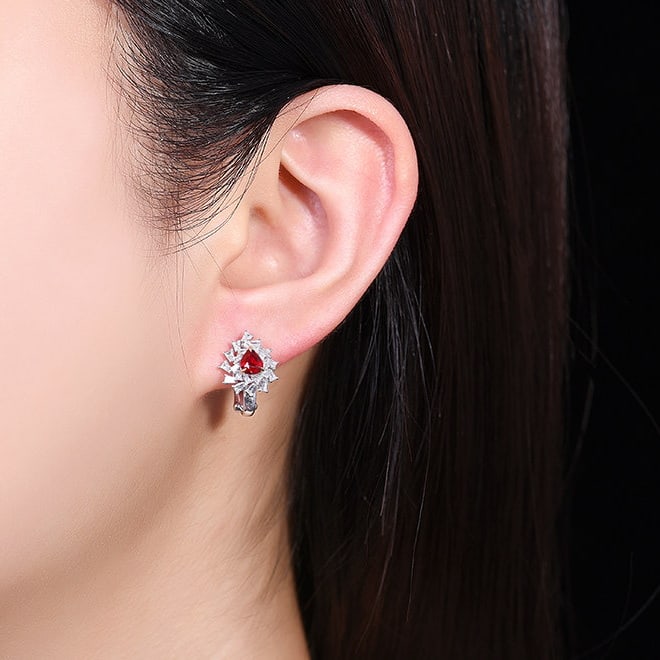 14k Gold 1.37 Ctw Natural Ruby & Diamond Earrings - 5