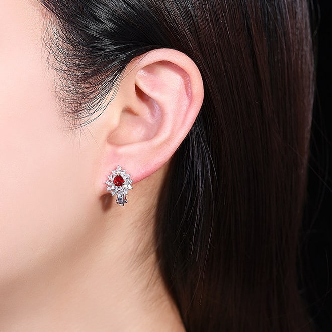 14k Gold 1.37 Ctw Natural Ruby & Diamond Earrings - 6