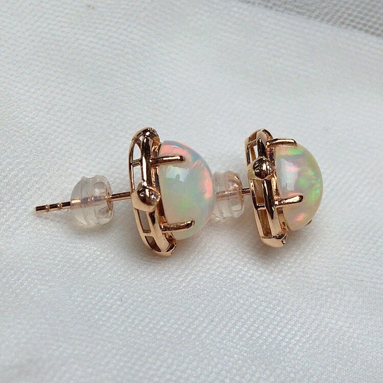 14k Gold 4.00 Ct Natural Opal & Diamond Earrings - 5