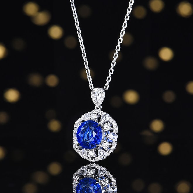 14k Gold 3.29 Ctw Natural Sapphire & Diamond Pendant( Without Chain ) - 2
