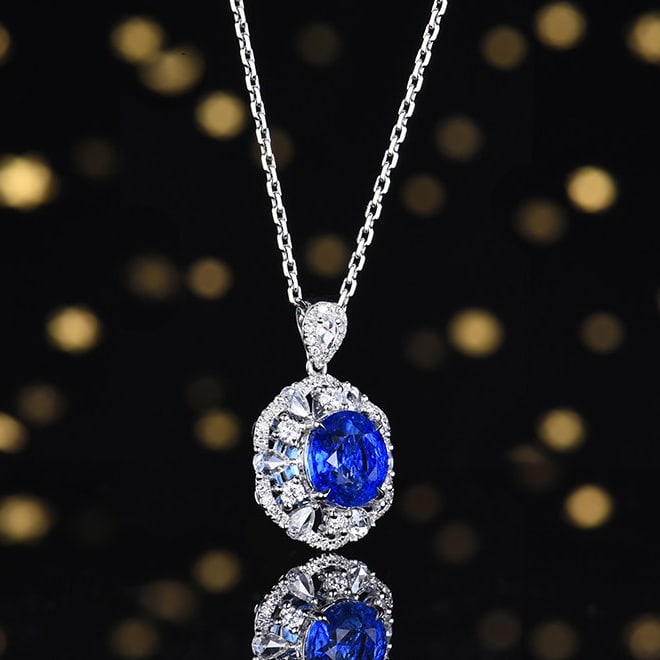 14k Gold 3.29 Ctw Natural Sapphire & Diamond Pendant( Without Chain ) - 3