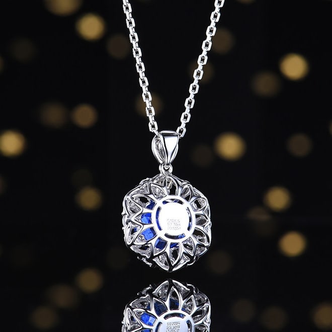 14k Gold 3.29 Ctw Natural Sapphire & Diamond Pendant( Without Chain ) - 4