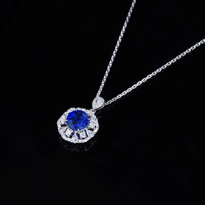 14k Gold 3.29 Ctw Natural Sapphire & Diamond Pendant( Without Chain ) - 5