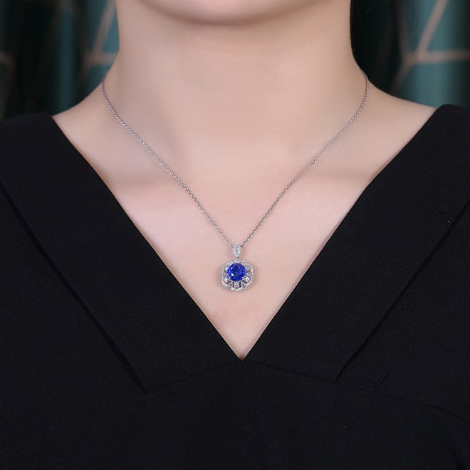 14k Gold 3.29 Ctw Natural Sapphire & Diamond Pendant( Without Chain ) - 6