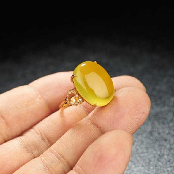 14k Gold 11.8 Ct Natural Prehnite & Diamond Ring - 6