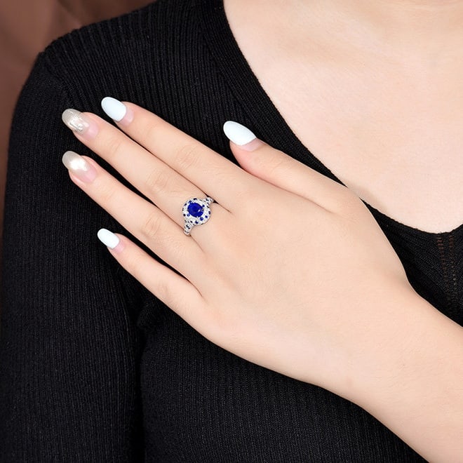 14k Gold 2.57 Ctw Natural Sapphire & Diamond Ring - 5