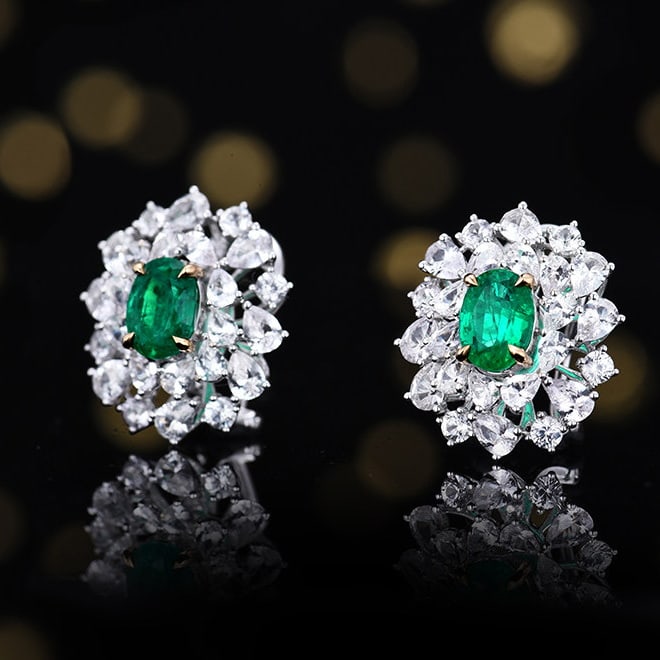 14k Gold 5.42 Ctw Natural Emerald & Sapphire Earrings - 2