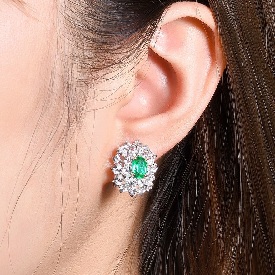 14k Gold 5.42 Ctw Natural Emerald & Sapphire Earrings - 5