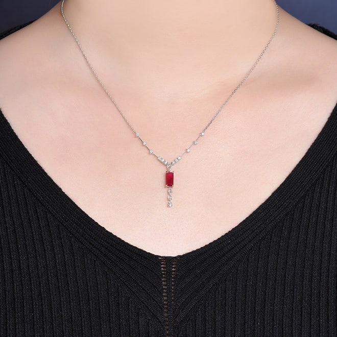 14k Gold 1.23 Ctw Natural Ruby & Diamond Necklace - 5