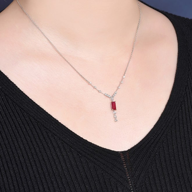 14k Gold 1.23 Ctw Natural Ruby & Diamond Necklace - 7