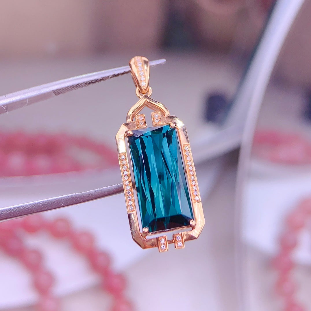 14k Gold 5.9 Ct Natural Tourmaline & Diamond Pendant( Without Chain ) - 3