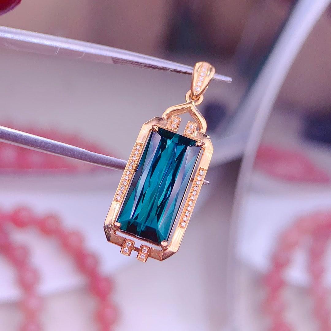 14k Gold 5.9 Ct Natural Tourmaline & Diamond Pendant( Without Chain ) - 4