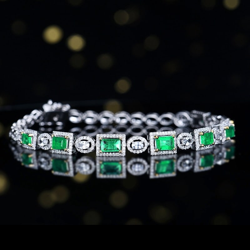 14k Gold 2.24 Ctw Natural Emerald & Diamond Bracelet - 3