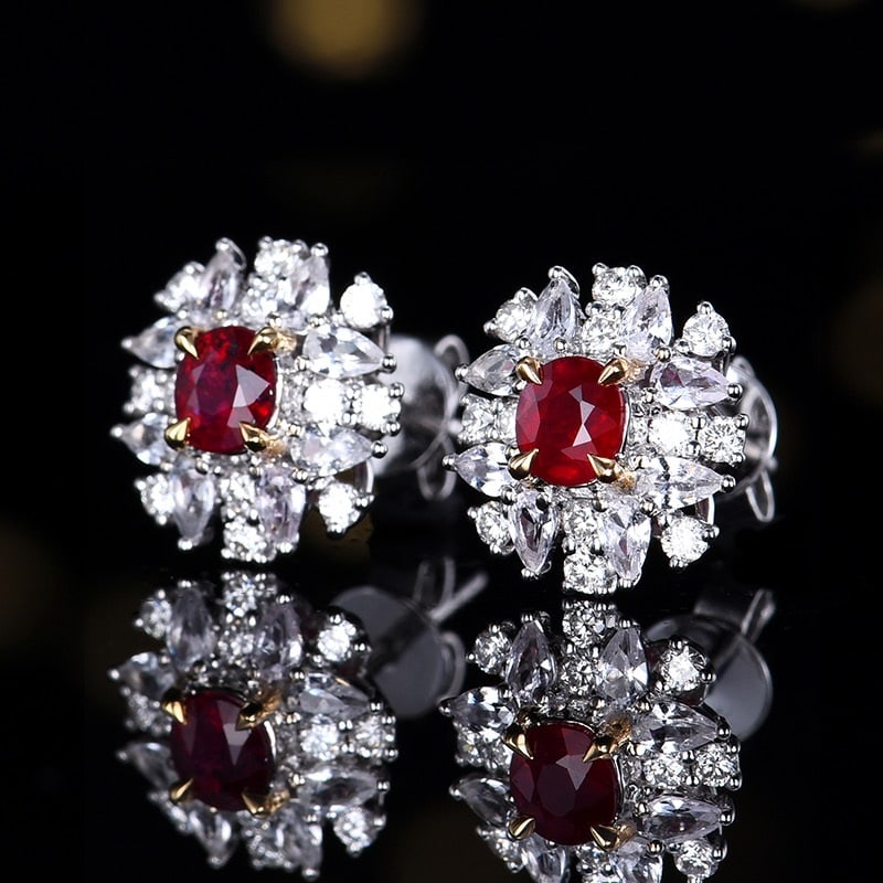 14k Gold 0.81 Ctw Natural Ruby & Diamond Earrings - 2