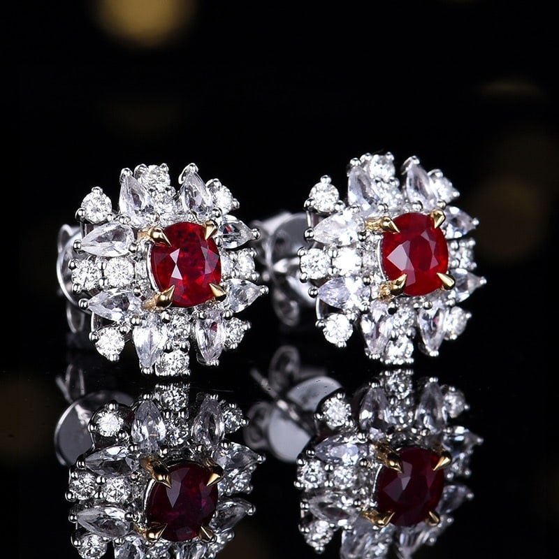 14k Gold 0.81 Ctw Natural Ruby & Diamond Earrings - 3