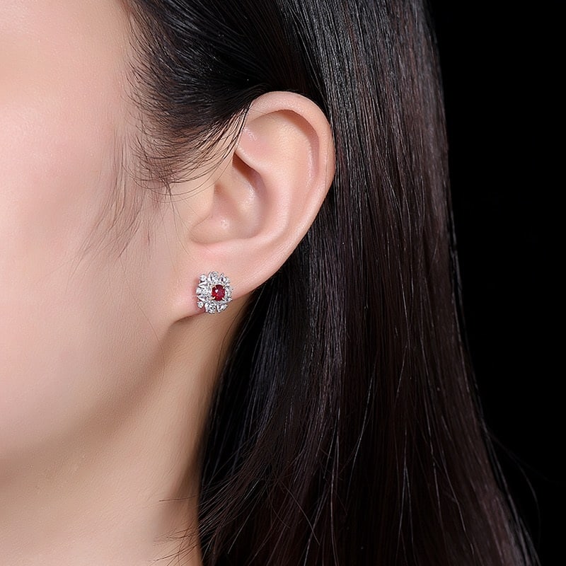 14k Gold 0.81 Ctw Natural Ruby & Diamond Earrings - 5