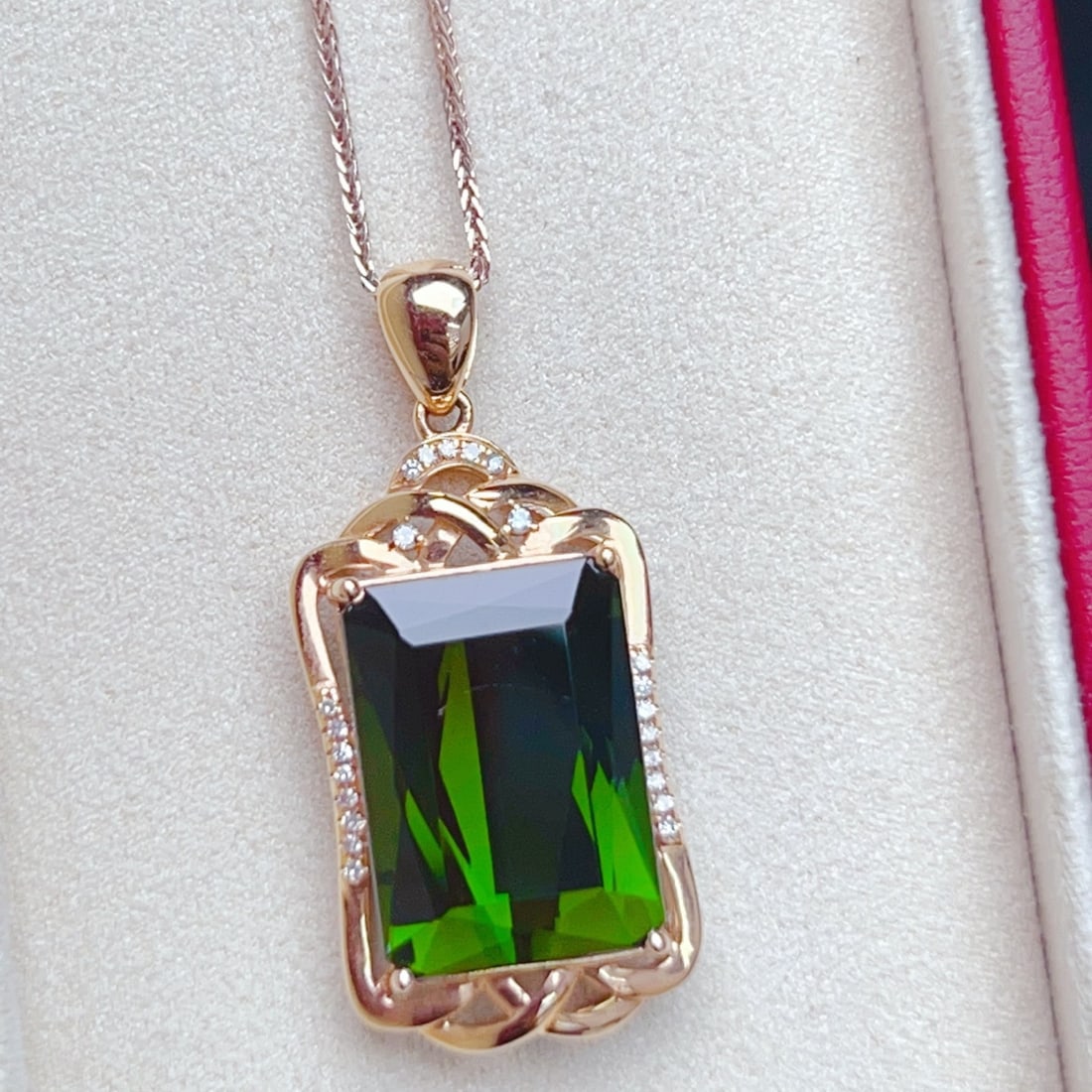 14k Gold 10.72 Ctw Natural Tourmaline & Diamond Pendant( Without Chain ) - 7
