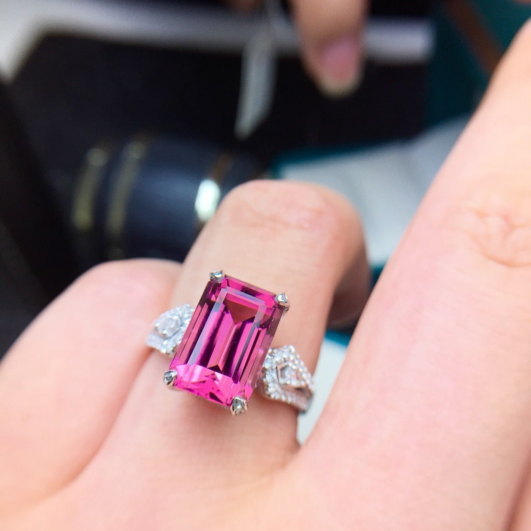 14k Gold 5.9 Ct Natural Tourmaline & Diamond Ring - 6