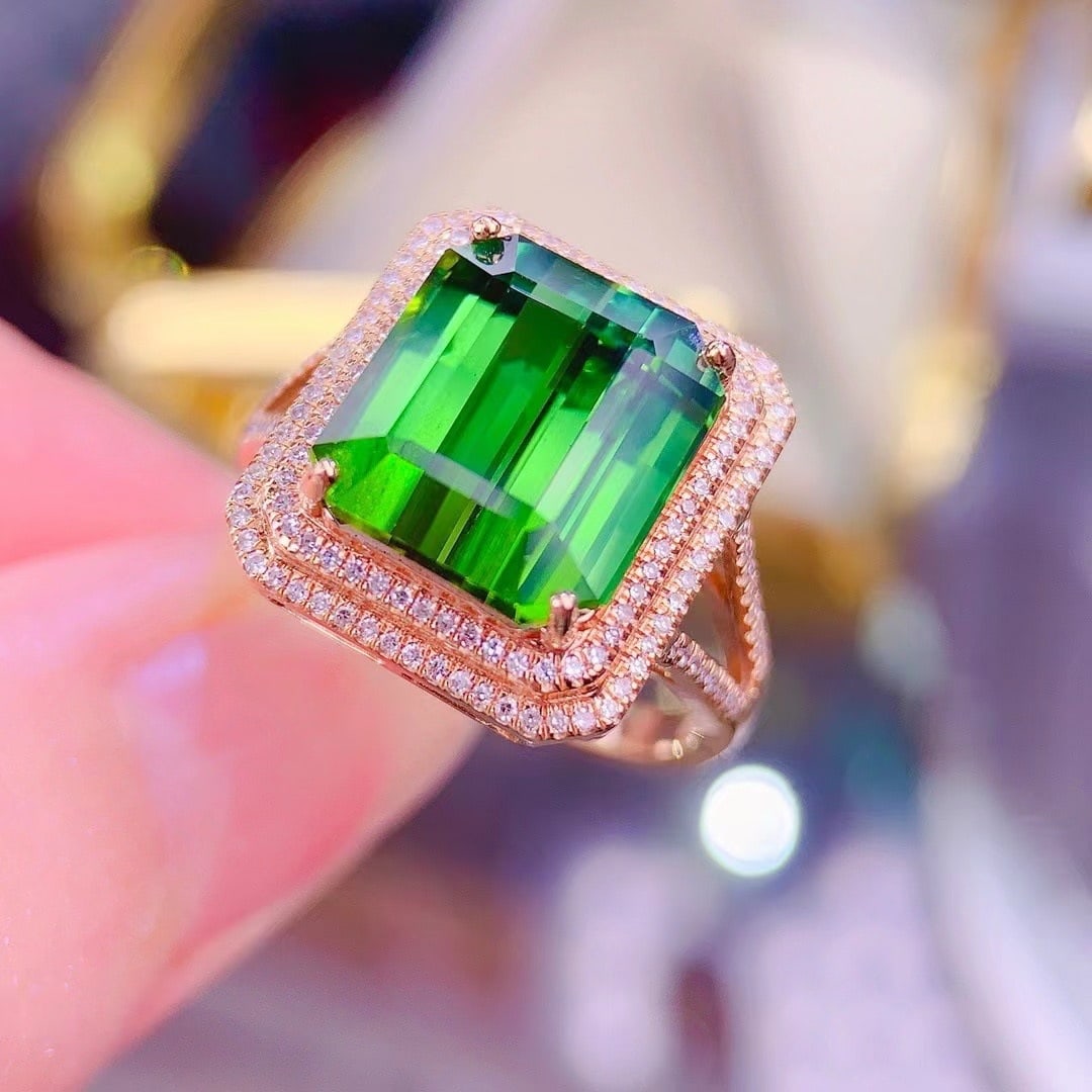 14k Gold 7.02 Ct Natural Tourmaline & Diamond Ring - 2