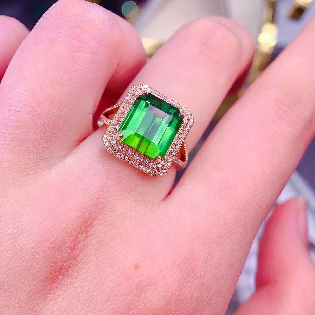 14k Gold 7.02 Ct Natural Tourmaline & Diamond Ring - 3