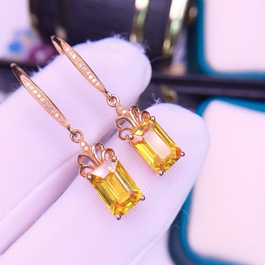 14k Gold 3.9 Ct Natural Sapphire & Diamond Earrings - 2