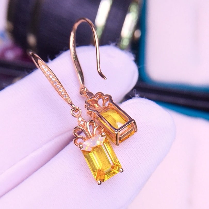 14k Gold 3.9 Ct Natural Sapphire & Diamond Earrings - 5
