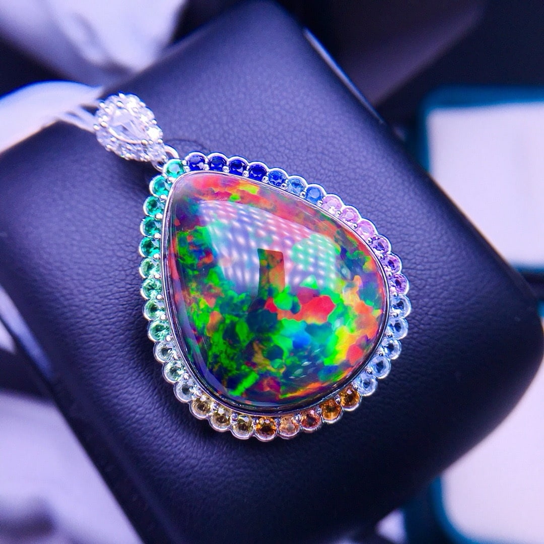 14k Gold 18.13 Ctw Natural Opal & Diamond Pendant( Without Chain ) - 2