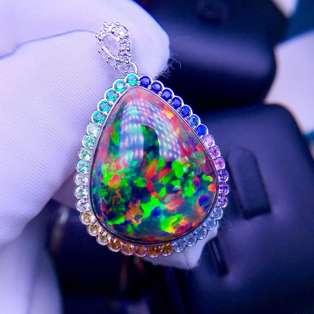 14k Gold 18.13 Ctw Natural Opal & Diamond Pendant( Without Chain ) - 4