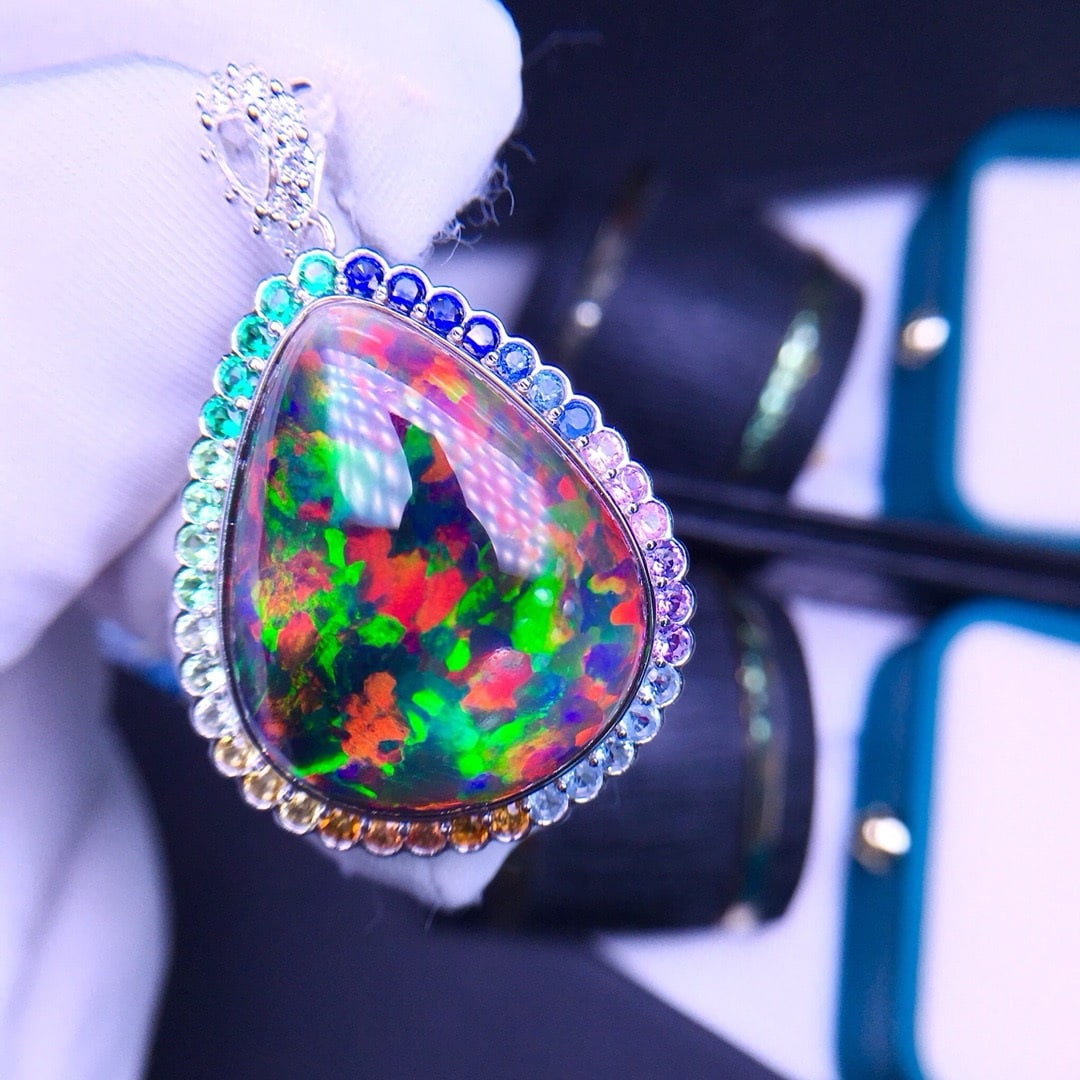 14k Gold 18.13 Ctw Natural Opal & Diamond Pendant( Without Chain ) - 6