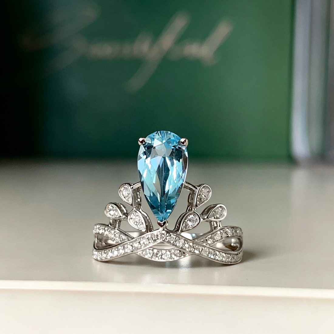 14k Gold 1.46 Ct Natural Aquamarine & Diamond Ring - 4