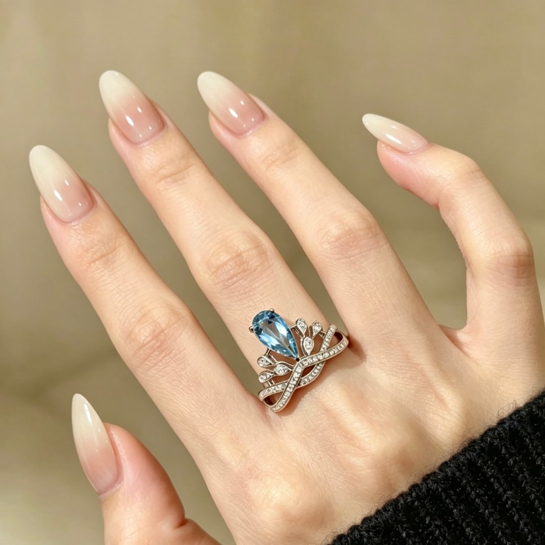 14k Gold 1.46 Ct Natural Aquamarine & Diamond Ring - 5