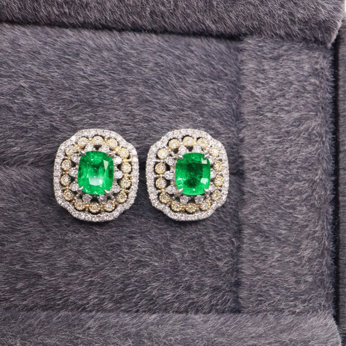 14k Gold 1.65 Ctw Vivid Green Natural Emerald & Diamond Earrings - 6
