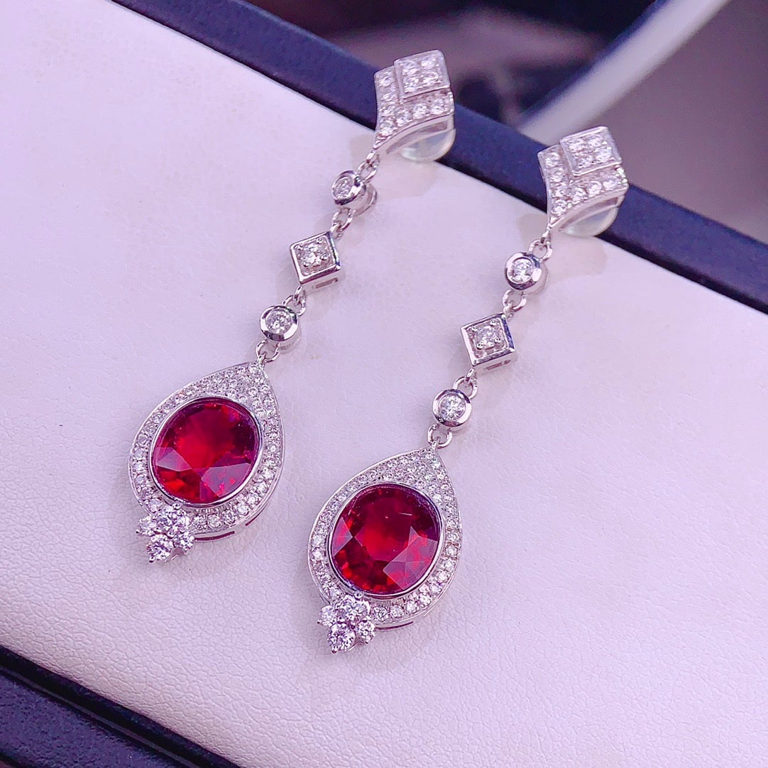 14k Gold 4 Ct Natural Tourmaline & Diamond Earrings - 4