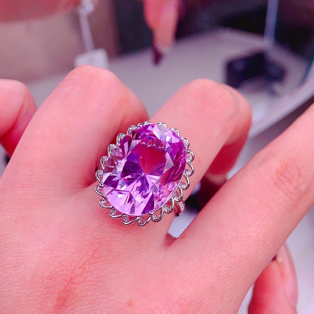 14k Gold 20.8 Ct Natural Kunzite & Diamond Ring - 4